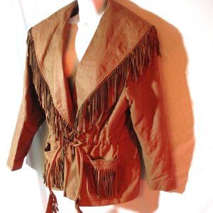 Vintage RZR Cowboy FRINGE Jacket Coat Hippie BROWN L Hippie 1970's Belted
